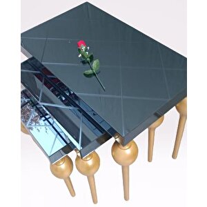 Zigon Ilgz 12620 Tombul Model Kayın Ayak  Mdf Tabla Gold Çizgi  Füme Cam Kaplama