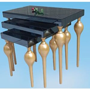 Zigon Ilgz 12620 Tombul Model Kayın Ayak  Mdf Tabla Gold Çizgi  Füme Cam Kaplama