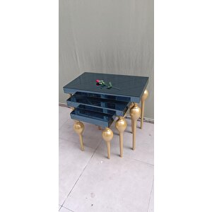 Zigon Ilgz 12620 Tombul Model Kayın Ayak  Mdf Tabla Gold Çizgi  Füme Cam Kaplama