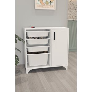 4 Sepetli Dolap Çok Amaçlı Dolap Oyuncak Dolabı Kayra Beyaz