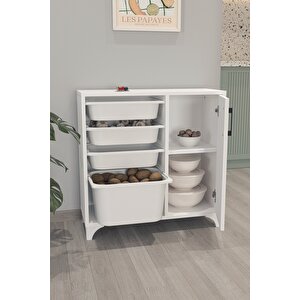 4 Sepetli Dolap Çok Amaçlı Dolap Oyuncak Dolabı Kayra Beyaz