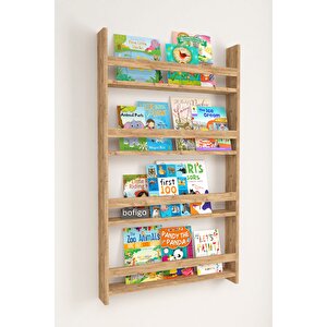 4 Raflı 120 X 74 Cm Montessori Kitaplık Eğitici Çocuk Kitaplığı Çam