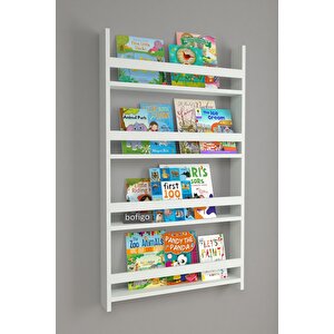 4 Raflı 120 X 74 Cm Montessori Kitaplık Eğitici Çocuk Kitaplığı Beyaz