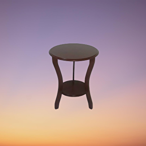 Fiskos 3 Ayak 12356 Çiçeklik Sehpa Parlak Ceviz Lake Boya Çift Kat Ahşap El Yapım