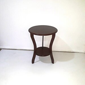 Fiskos 3 Ayak 12356 Çiçeklik Sehpa Parlak Ceviz Lake Boya Çift Kat Ahşap El Yapım