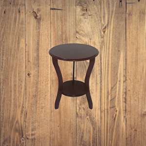 Fiskos 3 Ayak 12356 Çiçeklik Sehpa Parlak Ceviz Lake Boya Çift Kat Ahşap El Yapım