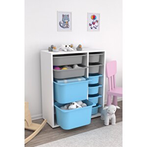 Zen 10 Sepetli Çok Amaçlı Oyuncak Dolabı Mavi Gri 2d2k6u