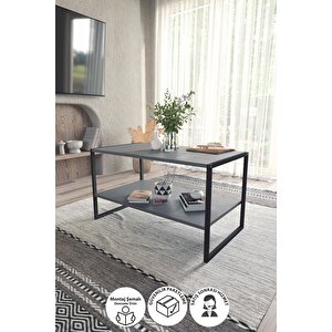 50x90 Metal Orta Sehpa Dikdörtgen Orta Sehpa Raflı Kahve Sehpası Antrasit