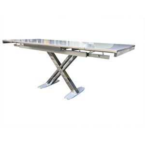 Masa 12628 X Ayak Metal Nikelaj Dikdörtgen Kelebek Yan Açılı Temper Cam El Yapım