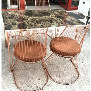 Masa Tel Sandalye 12478 Tk Metal Rose Renk Kaplama Siyah Mermer Renk Tabla Elyapı