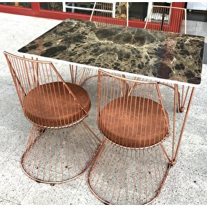 Masa Tel Sandalye 12478 Tk Metal Rose Renk Kaplama Siyah Mermer Renk Tabla Elyapı