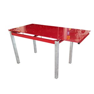 Masa 12360 Cam Lazer Ypiştirma Metal Nikelaj Ayak Kırmızı Temper Cam El Yapım