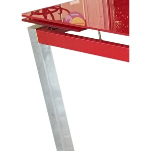 Masa 12360 Cam Lazer Ypiştirma Metal Nikelaj Ayak Kırmızı Temper Cam El Yapım