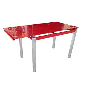 Masa 12360 Cam Lazer Ypiştirma Metal Nikelaj Ayak Kırmızı Temper Cam El Yapım