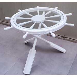 Orta Sehpa 12455 Dümen Model Kayın Çapraz X Ayak Parlak Beyaz Lake Boya El Yapım