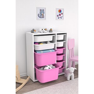 Zen 10 Sepetli Çok Amaçlı Oyuncak Dolabı Pembe Beyaz 2d2k6u