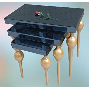 Zigon Ilgz 12618 Tombul Model Kayın Ayak Mdf Tabla Gold Çizgili Füme Cam Kaplama