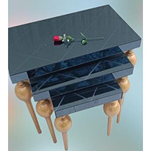 Zigon Ilgz 12618 Tombul Model Kayın Ayak Mdf Tabla Gold Çizgili Füme Cam Kaplama