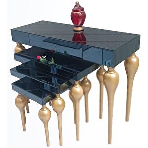 Zigon Ilgz 12618 Tombul Model Kayın Ayak Mdf Tabla Gold Çizgili Füme Cam Kaplama