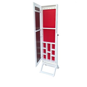 Ayna 12608 Boy Takı Dolap Model Dikdörtgen Mdf İskelet Parlak Beyaz Lake El Yapım