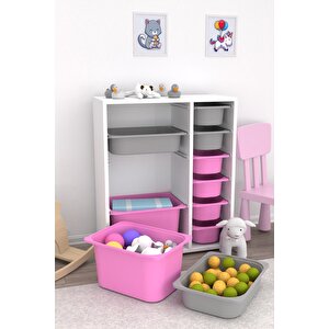 Zen 10 Sepetli Çok Amaçlı Oyuncak Dolabı Pembe Gri 2d2k6u