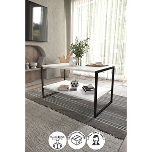 50x90 Metal Orta Sehpa Dikdörtgen Orta Sehpa Raflı Kahve Sehpası Beyaz