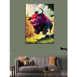 Kanvas Tablo Kızgın Kırmızı Boğa 100x140 cm