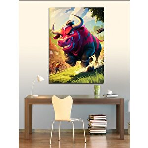 Kanvas Tablo Kızgın Kırmızı Boğa 100x140 cm