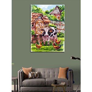 Kanvas Tablo Tavuklar Ve İnek 50x70 cm