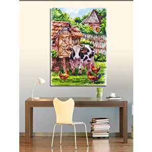 Kanvas Tablo Tavuklar Ve İnek 100x140 cm