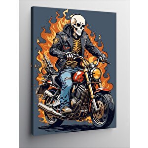 Kanvas Tablo Motosiklet Kullanan İskelet 50x70 cm