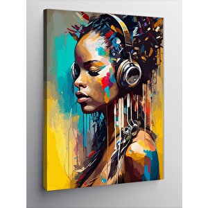 Kanvas Tablo Kulaklıkla Müzik Dinleyen Kız 70x100 cm