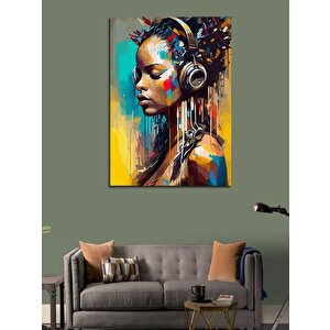 Kanvas Tablo Kulaklıkla Müzik Dinleyen Kız 100x140 cm