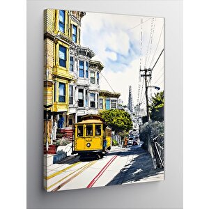 Kanvas Tablo Sarı Tramvay Eski Sokak 100x140 cm