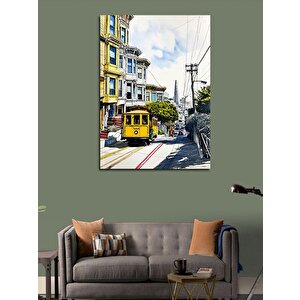 Kanvas Tablo Sarı Tramvay Eski Sokak 100x140 cm