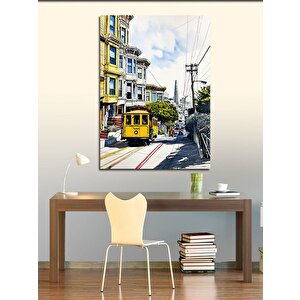 Kanvas Tablo Sarı Tramvay Eski Sokak 100x140 cm