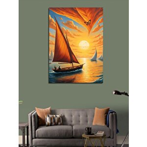 Kanvas Tablo Sarı Yelkenli Sandal 50x70 cm
