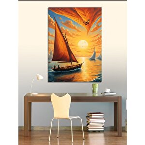 Kanvas Tablo Sarı Yelkenli Sandal 50x70 cm