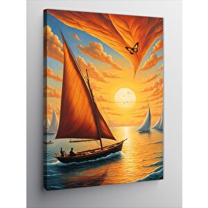 Kanvas Tablo Sarı Yelkenli Sandal 70x100 cm