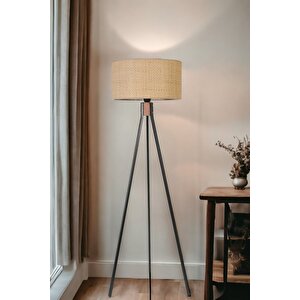 Fisco Tri̇pod Si̇yah Lambader Si̇li̇ndi̇r Hasir Rattan Abajurlu