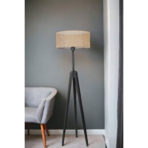 Kanarya Si̇yah Lambader Si̇li̇ndi̇r Örgülü Rattan Abajurlu