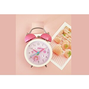 Çilek Masa Saati Alarmlı İşikli, Pembe, 13x8 Pembe
