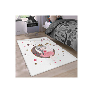 Beyaz Zeminli Pırıltı Prenses Çocuk Odası Halısı 120x175 cm
