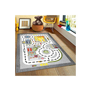 Araba Yolu Oyun Halısı Uçaklı Eğitici Çocuk Halısı 100x150 cm