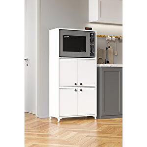 Ae-2065 Nergis Beyaz Çok Amaçlı Mutfak Dolabı&banyo Dolabı, 4 Kapaklı, Mikrodalga Fırın Dolabı,raflı