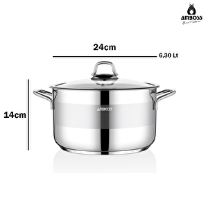 Saphire Paslanmaz Çelik 24 cm Cam Kapaklı Derin Tencere