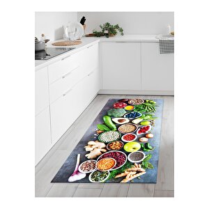 Makinede Yıkanabilir Kaymaz Taban Leke Tutmaz Dijital Baskı Mutfak Halısı 3079m 140x400 cm