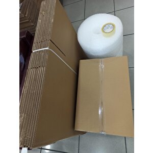 Koli Kutu Taşınma Seti, 60x40x40 10'lu Çift Oluklu Boş Karton , Bandı, 10m Balonlu Naylon