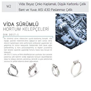 Mikalor 200 Adet W2 Hortum Kelepçesi 8-16 Mm 430 Paslanmaz