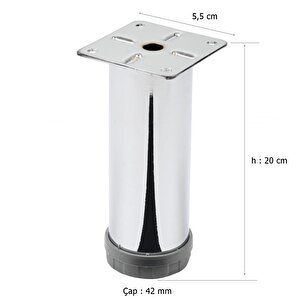 4 Adet Mobilya Ayağı Metal 20 Cm Alttan Ayarlı 42 Mm Krom Ayak